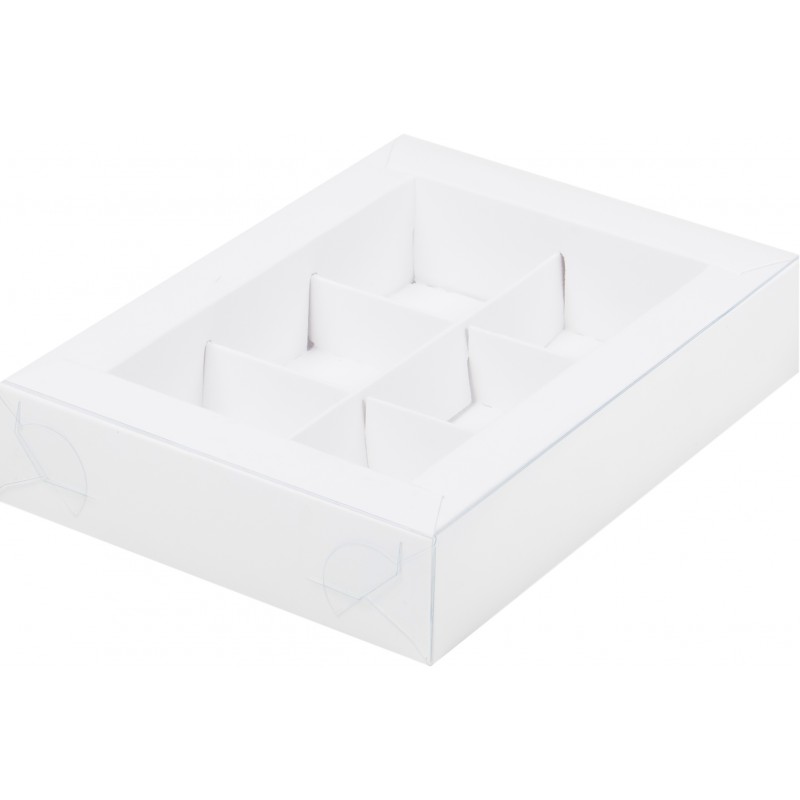 Коробка для конфет на  6шт белая с прозрачной крышкой